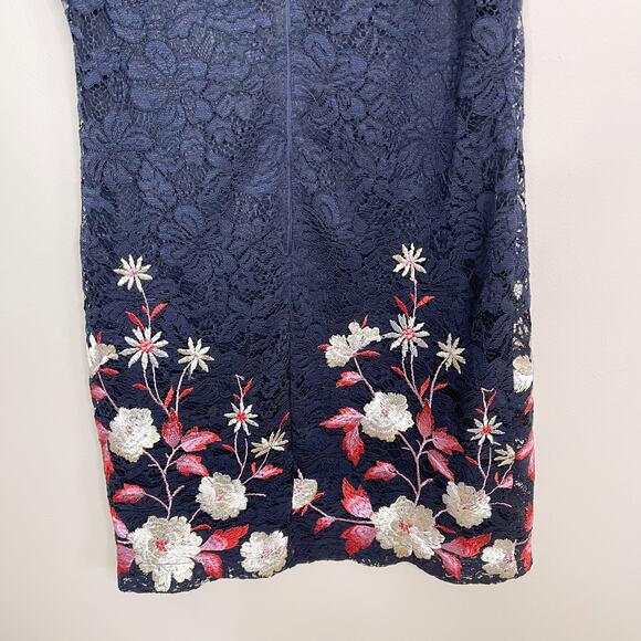 Roz & Ali Size 10 Navy Blue mbroidered Lace Floral Sheath Sleeveless Dress - Picture 6 of 10